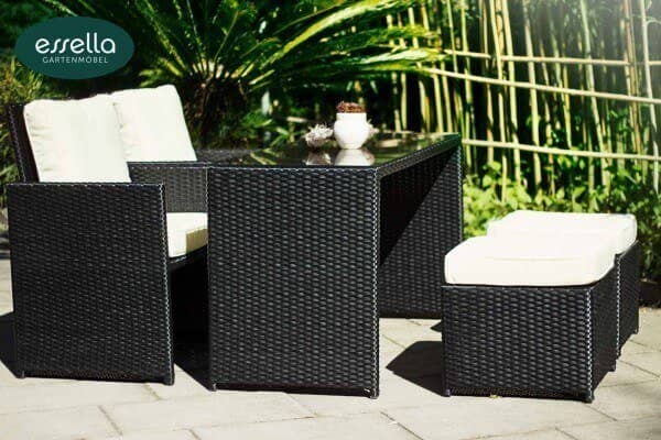 Essella Polyrattan Sitzgruppe "Vienna" : schwarz : flachgeflecht : gartenmode.de
