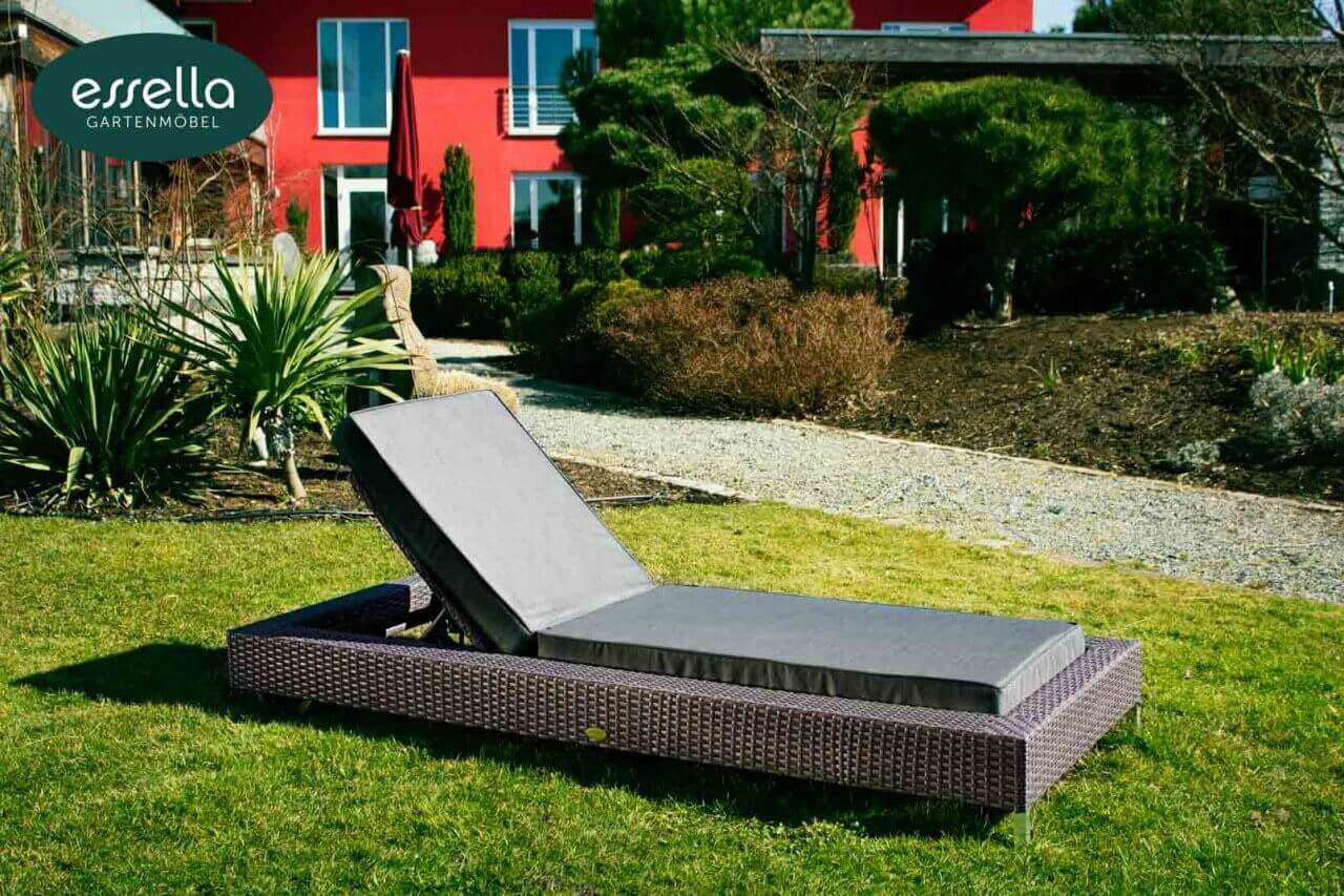 essella Sonnenliege Long Island Flachgeflecht in Grau aus Polyrattan