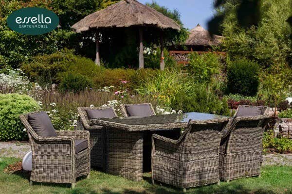 Essella Polyrattan Sitzgruppe „Dubai“ 6-Personen : naturoptik : rundgeflecht - gartenmode.de