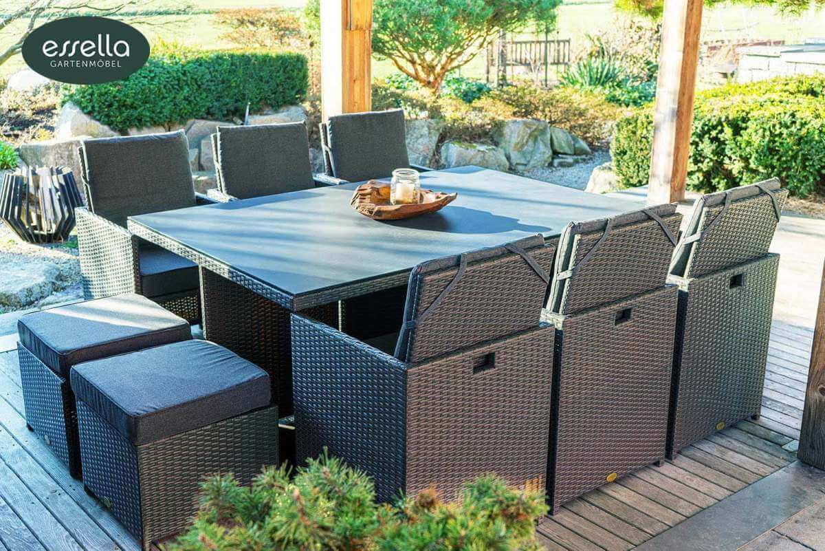 Essella Polyrattan Sitzgruppe Vienna 6Personen Flachgeflecht TOO