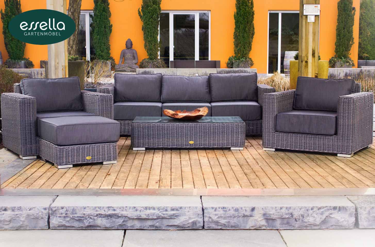 Essella Polyrattan Terrassenmöbel Lounge Monaco Rungeflecht