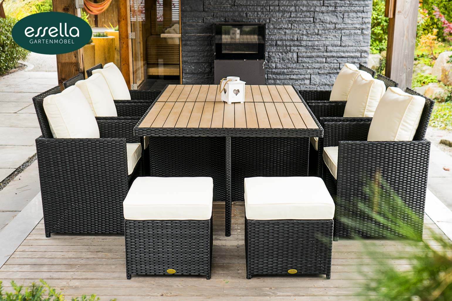 Essella Polyrattan Sitzgruppe Vienna 6-Personen Polywood Flachgeflecht