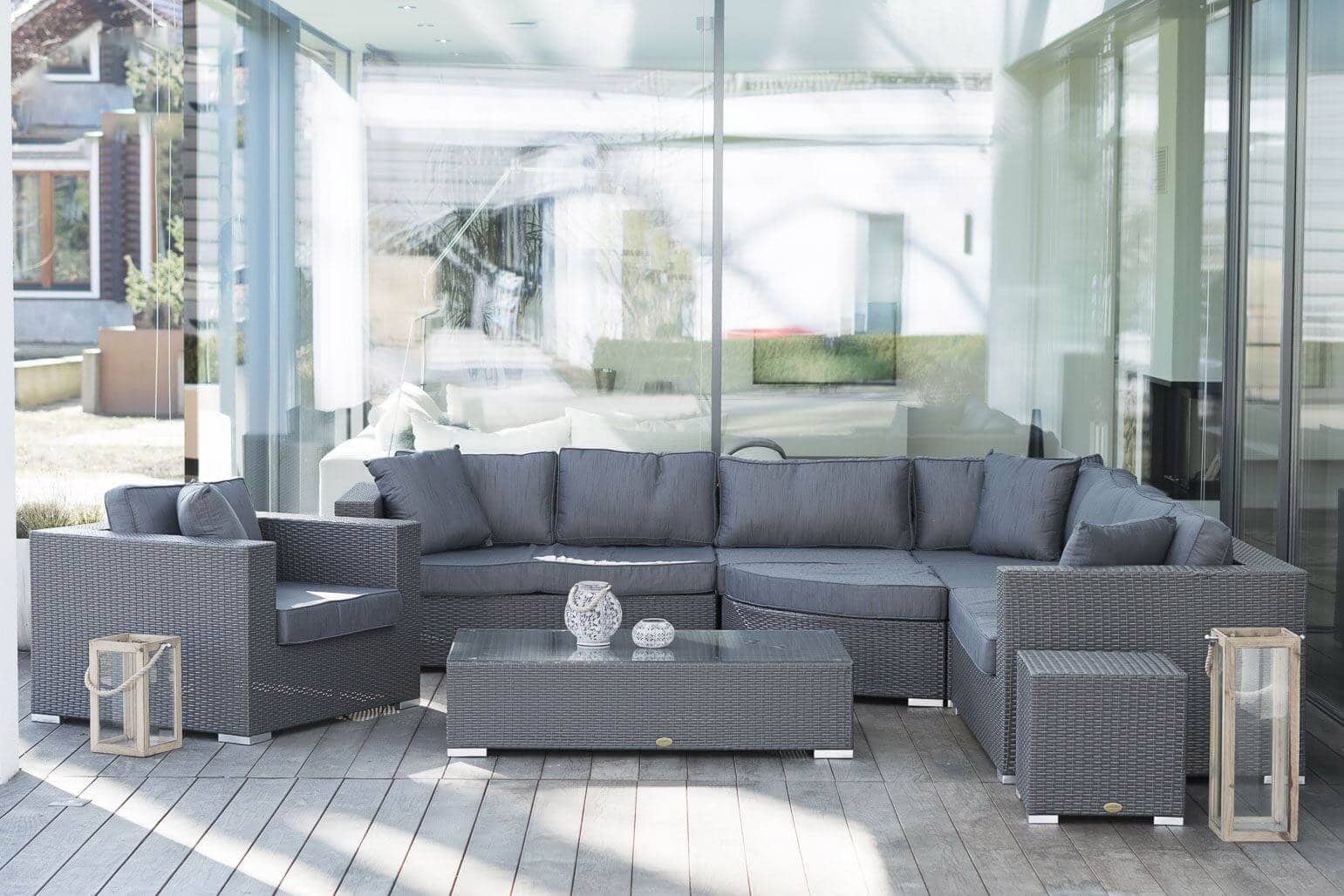 essella Gartenlounge Palm Beach 8-Personen Flachgeflecht in Grau aus Polyrattan