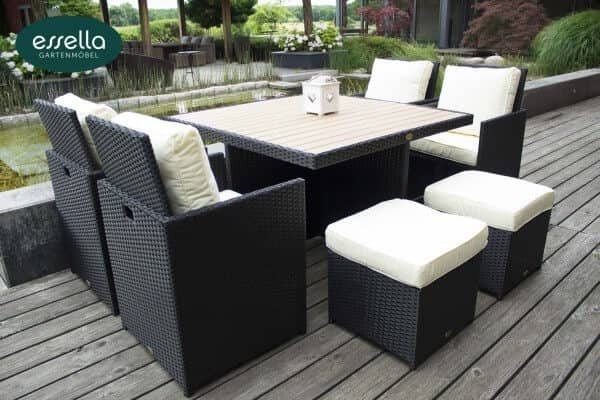 Essella Polyrattan Sitzgruppe "Vienna" : schwarz : flachgeflecht : polywood : gartenmode.de