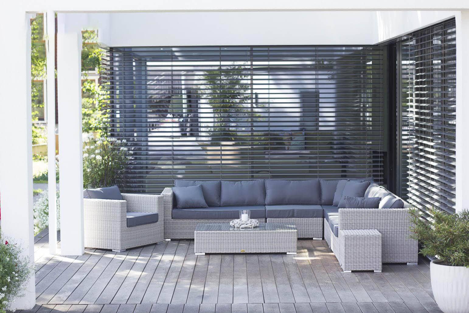 essella Gartenlounge Palm Beach 8-Personen Rundgeflecht in Weiß aus Polyrattan