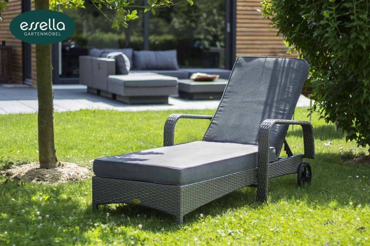 essella Sonnenliege Barbados Flachgeflecht in Grau aus Polyrattan