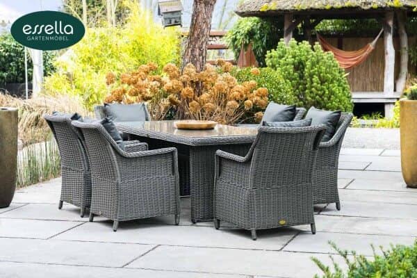 Essella Polyrattan Sitzgruppe „Dubai“ 6-Personen : grau : rundgeflecht - gartenmode.de