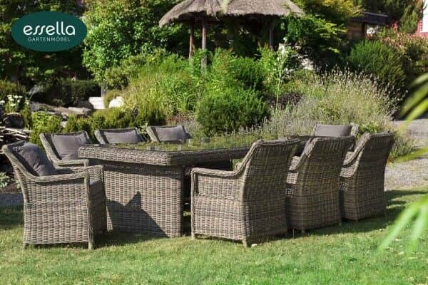 Essella Polyrattan Sitzgruppe „Dubai“ 8-Personen : naturoptik : rundgeflecht - gartenmode.de