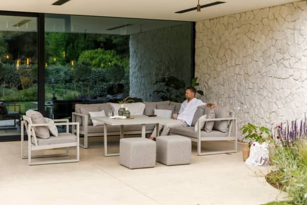 Aluminium Dining Lounge Orleans mit Sessel und Hockern