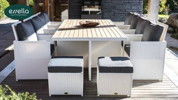 Essella Polyrattan Sitzgruppe "Vienna" : weiß: flachgeflecht : polywood : gartenmode.de