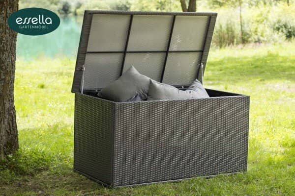 Essella Polyrattan Kissenbox XL : grau : flachgeflecht : gartenmode.de