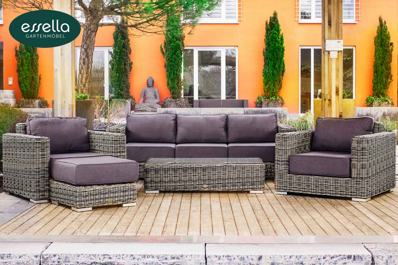 Essella Polyrattan Terrassenmöbel Lounge Monaco Rungeflecht | TOO